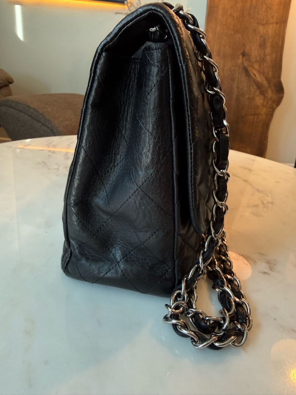 CHANEL classic single flap lambskin Black Quilted Bag with Silver Chain jumbo - Picture 4 of 16
